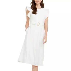 Calvin Klein Ruffle-Shoulder Fit & Flare Midi Dress